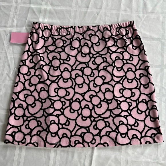Hello Kitty Hair Bow print skirt short mini baby pink Sanrio elastic waist cat - Picture 5 of 8